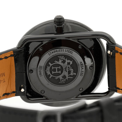 Hermes PVD Stainless Steel Alligator Black Diamond 36mm Arceau Ronde Des Heures Quartz Watch Noir 7 of 8