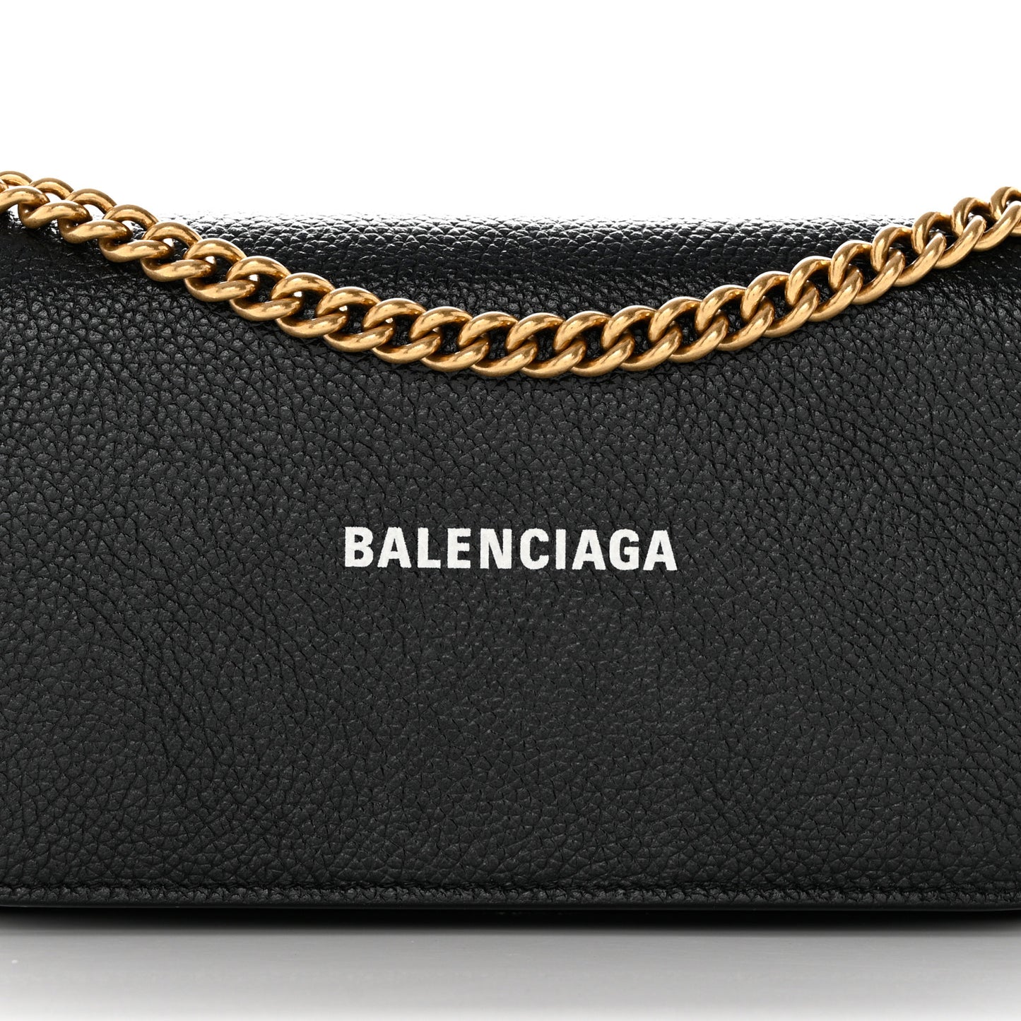 Grained Calfskin Logo Cash Phone Holder Wallet On Chain Black White