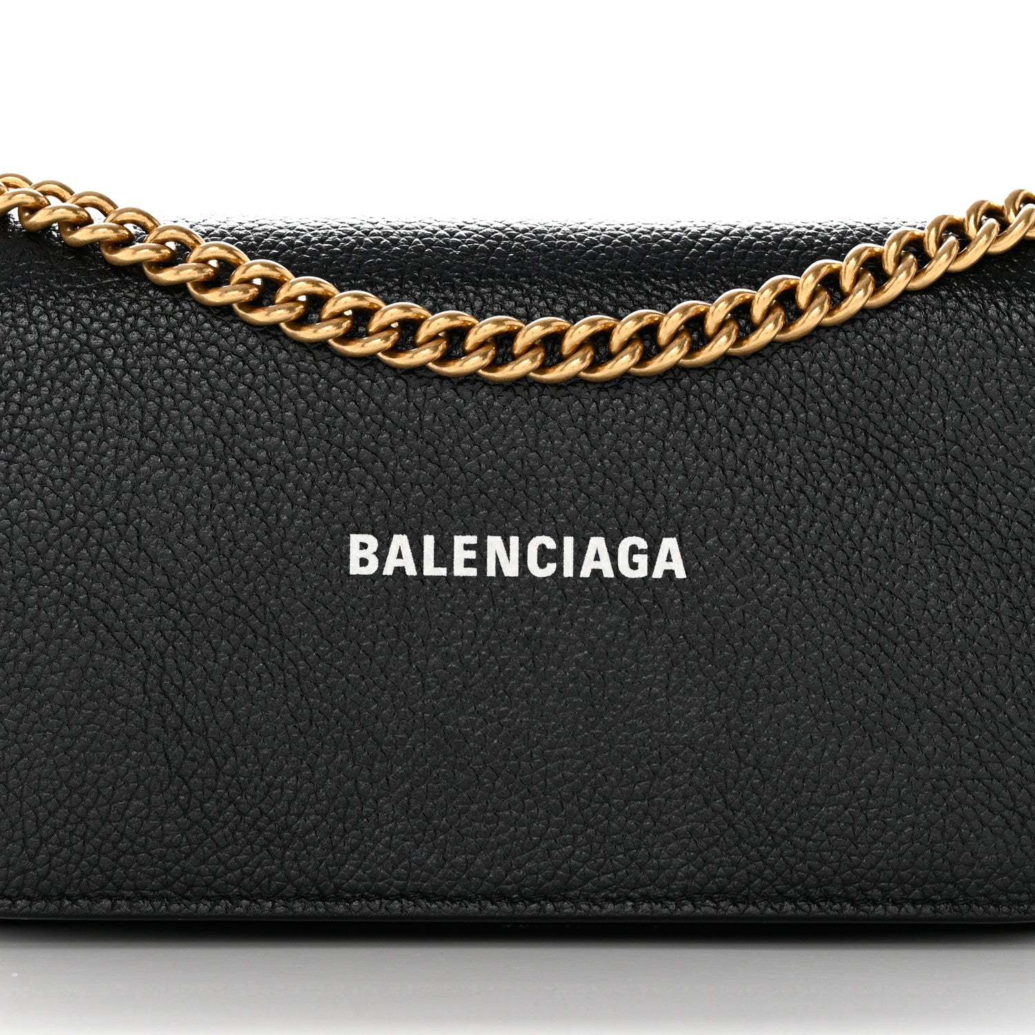 Balenciaga Grained Calfskin Logo Cash Phone Holder Wallet On Chain Black White 8 of 14
