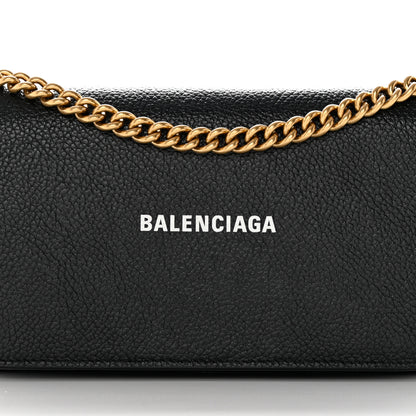 Balenciaga Grained Calfskin Logo Cash Phone Holder Wallet On Chain Black White 8 of 14