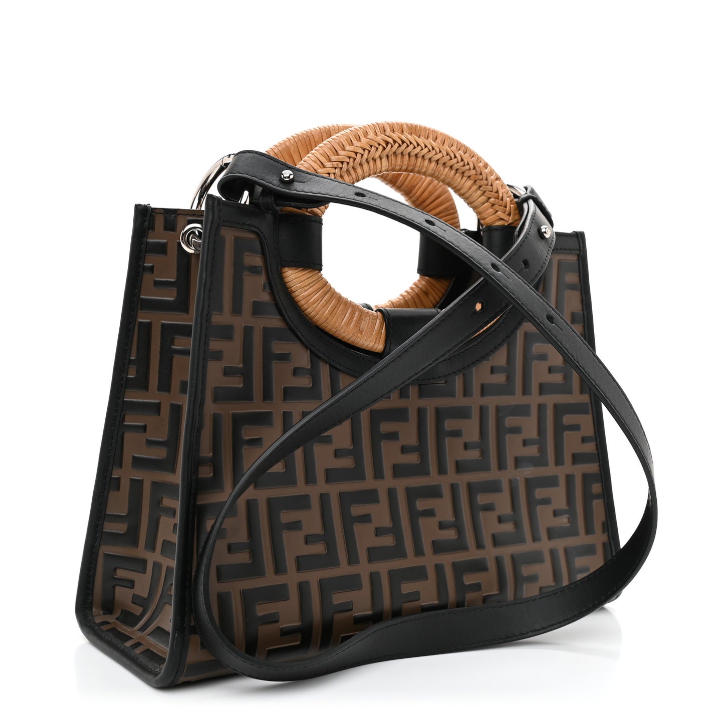 Vitello Century Wicker Bi-Color FF 1974 Embossed Small Runaway Shopper Tote Maya Black