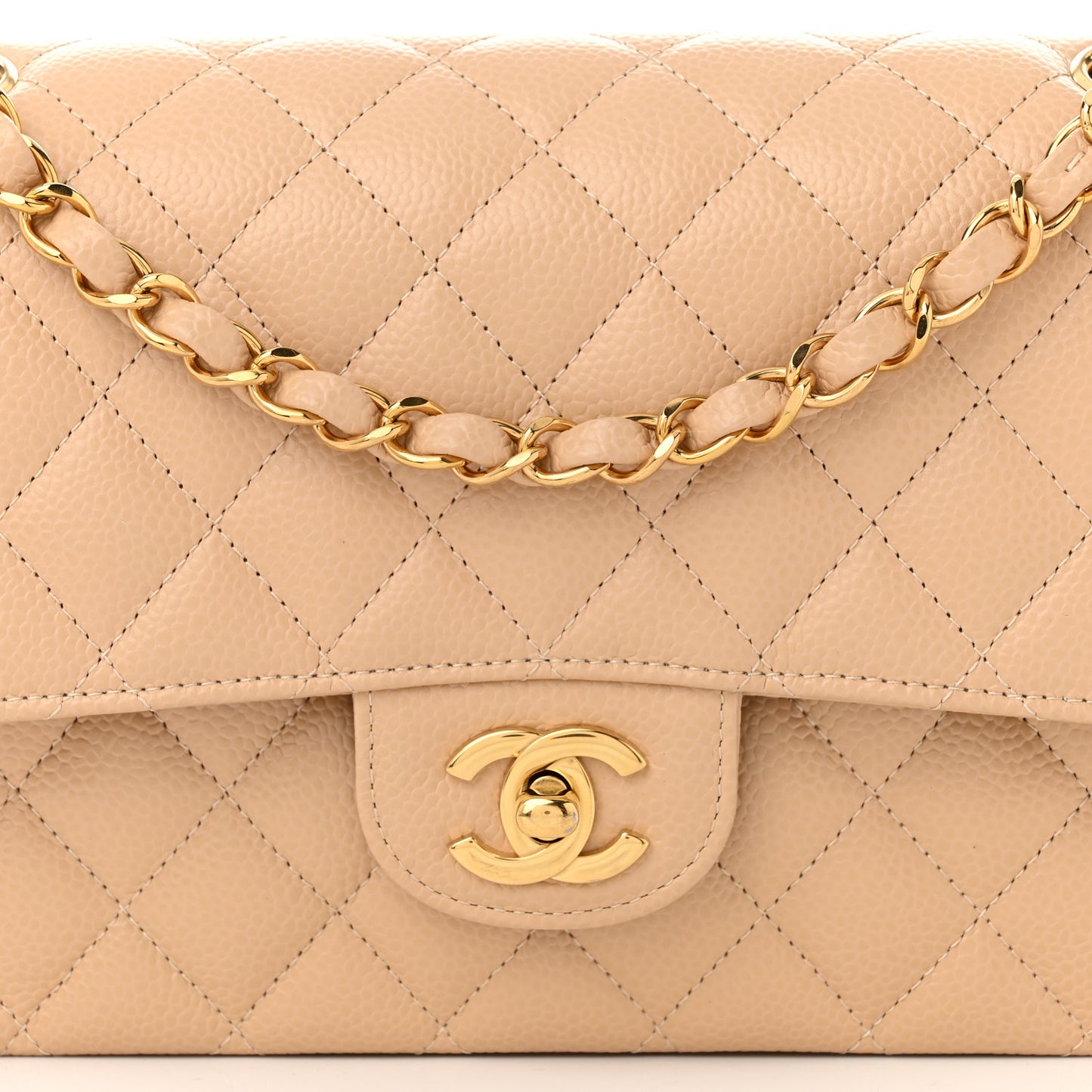 Caviar Quilted Medium Double Flap Beige