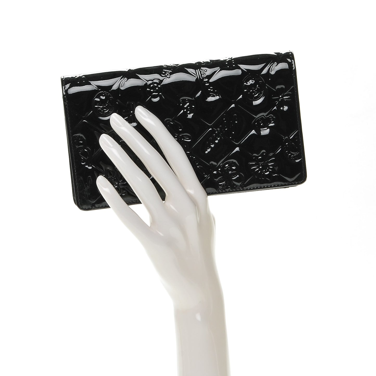 Patent Calfskin Lucky Symbols Yen Wallet Black