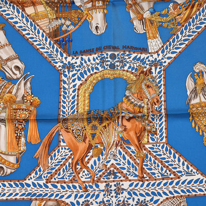 Hermes Silk La Danse Du Cheval Scarf 90 Petrole Ivory Vieil Or 3 of 6