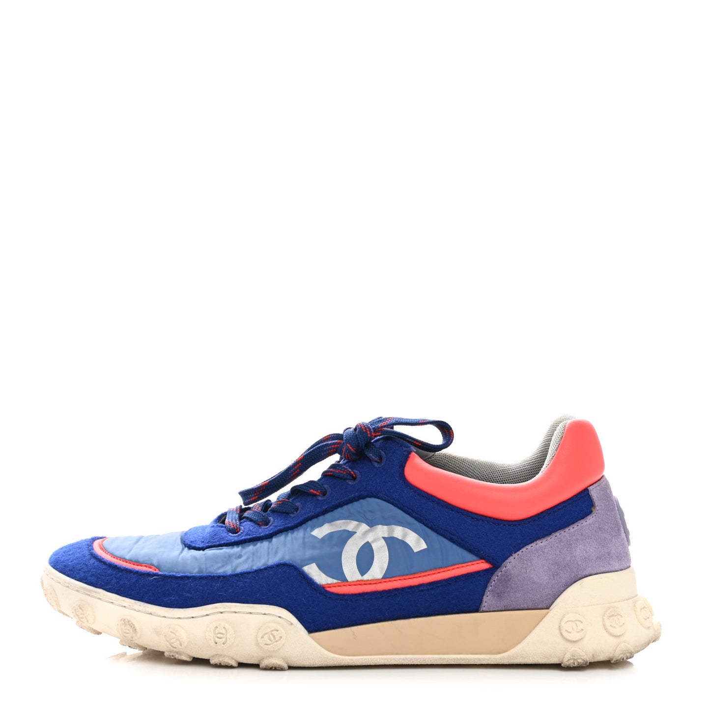 Wool Nylon Lambskin Suede Calfskin Womens Logo Sneakers 40.5 Blue Coral