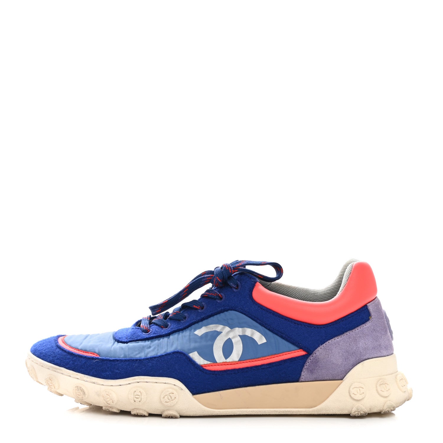 Chanel Wool Nylon Lambskin Suede Calfskin Womens Logo Sneakers 40.5 Blue Coral 1 of 10