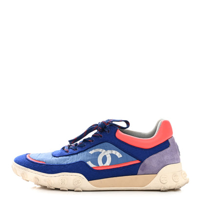 Chanel Wool Nylon Lambskin Suede Calfskin Womens Logo Sneakers 40.5 Blue Coral 1 of 10