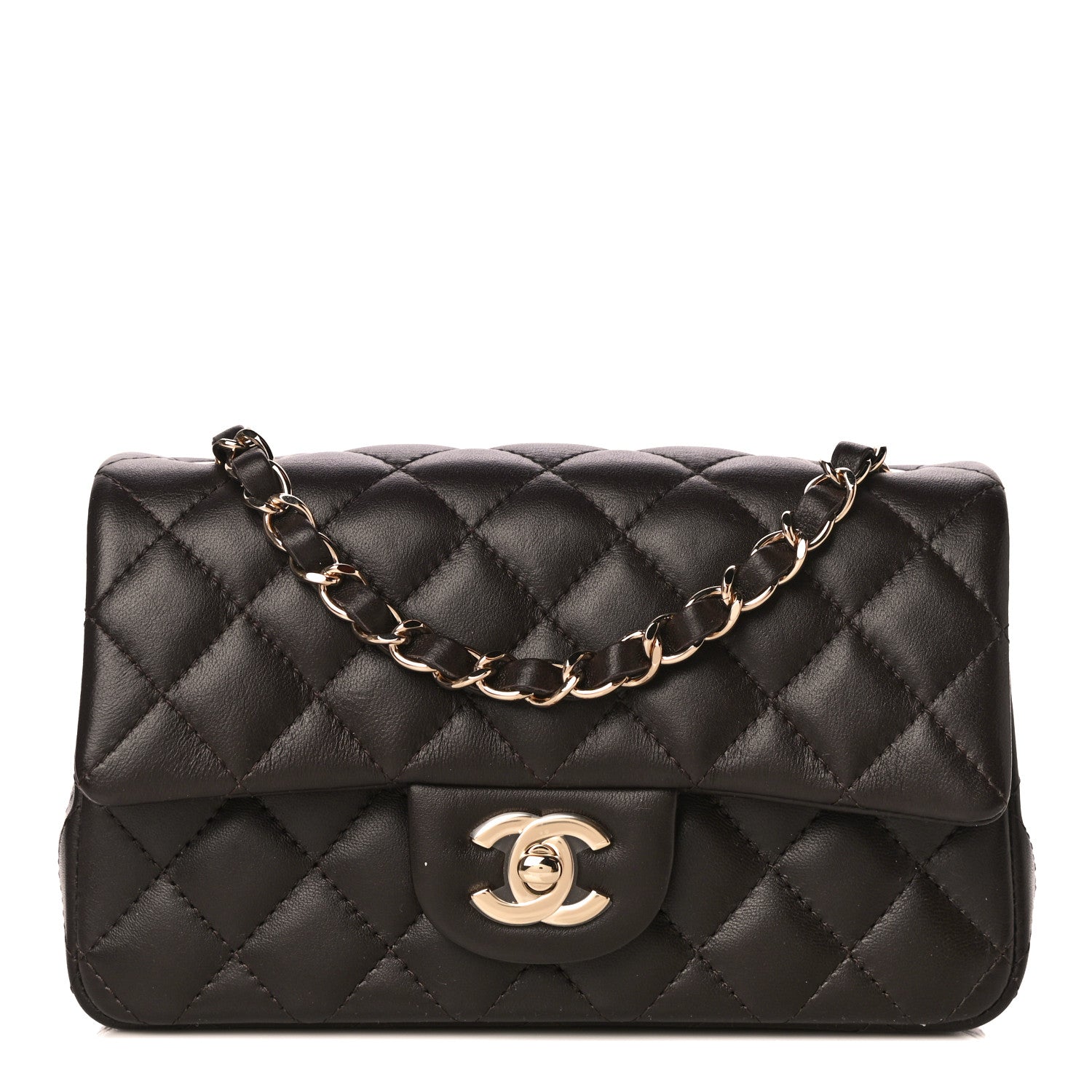 Chanel Lambskin Quilted Mini Rectangular Flap Dark Brown 1 of 12
