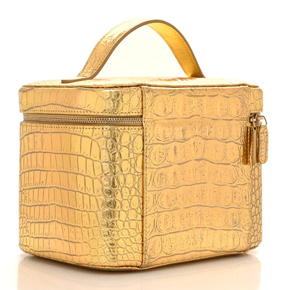 Chanel Metallic Calfskin Crocodile Embossed Cocodile Top Handle Vanity Gold 3 of 12