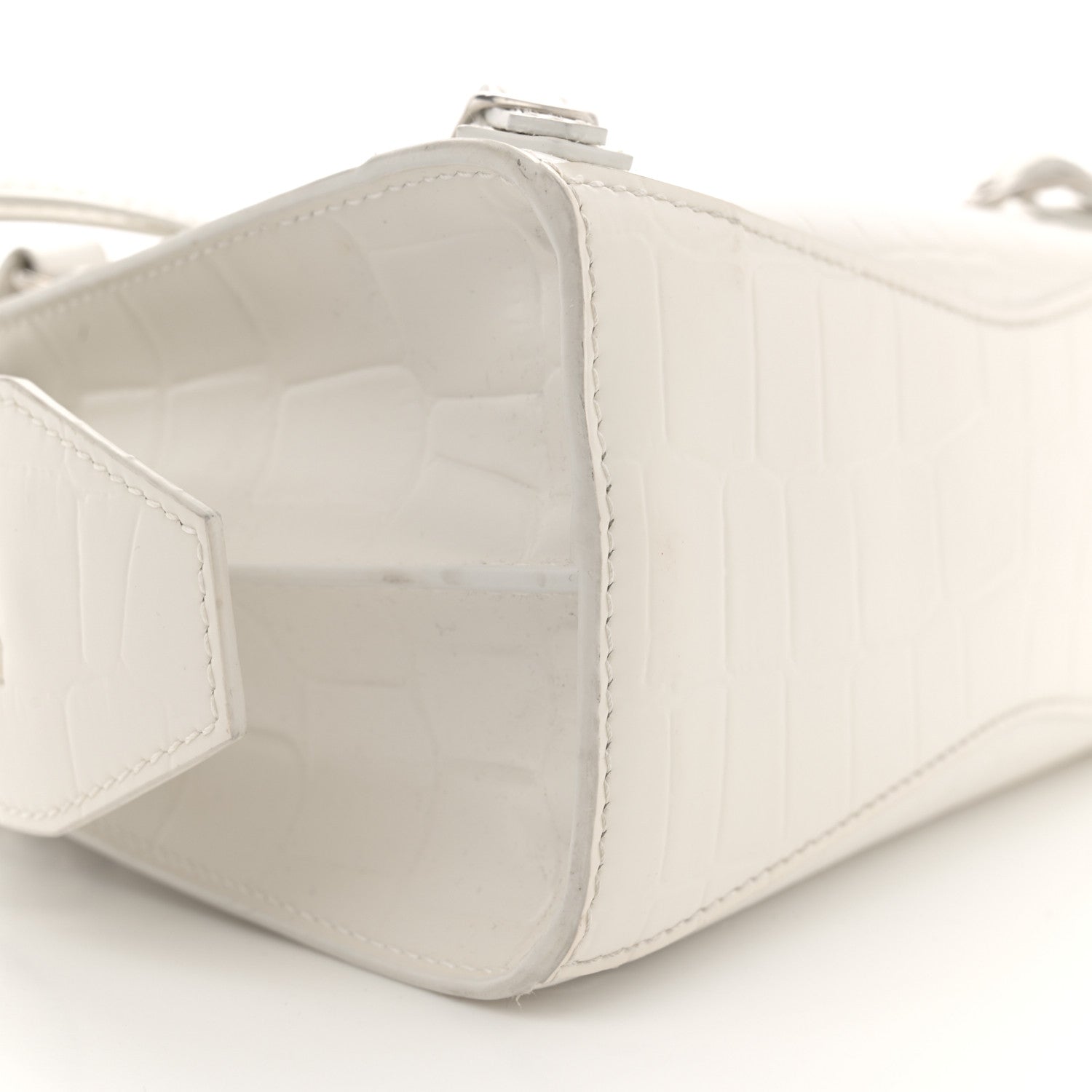 Balenciaga Semi Shiny Calfskin Crocodile Embossed Neo Classic Silver Hardware Mini City White 9 of 17