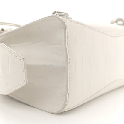 Balenciaga Semi Shiny Calfskin Crocodile Embossed Neo Classic Silver Hardware Mini City White 9 of 17