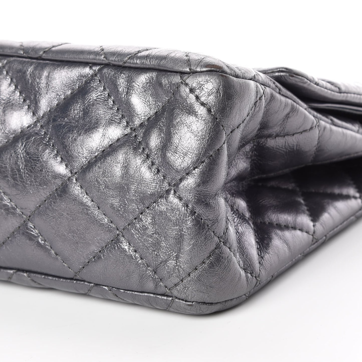 Metallic Aged Calfskin Quilted 2.55 Reissue 227 Flap Dark Silver