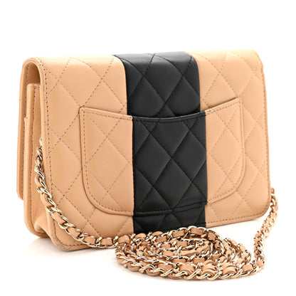 Chanel Lambskin Quilted Wallet On Chain WOC Beige Black 5 of 23