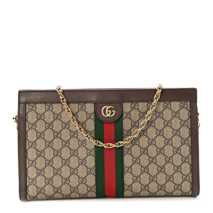 Gucci GG Supreme Monogram Web Medium Ophidia Chain Shoulder Bag Brown 1 of 10