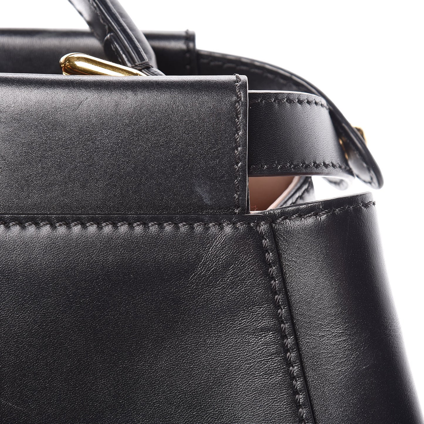 Vitello Morgan Shiny Nappa Medium Peekaboo Iconic Satchel Black Rosa Plaster