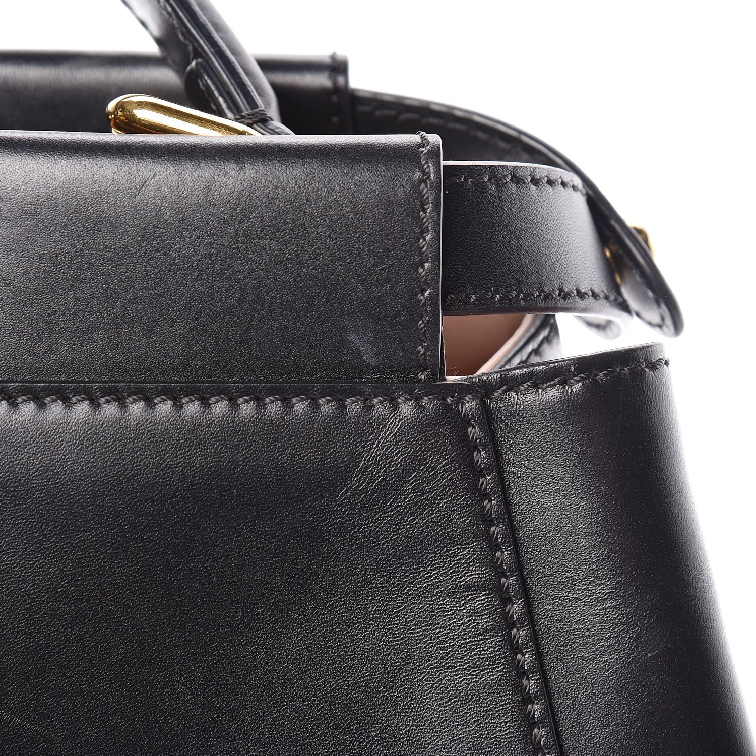 Fendi Vitello Morgan Shiny Nappa Medium Peekaboo Iconic Satchel Black Rosa Plaster 17 of 19
