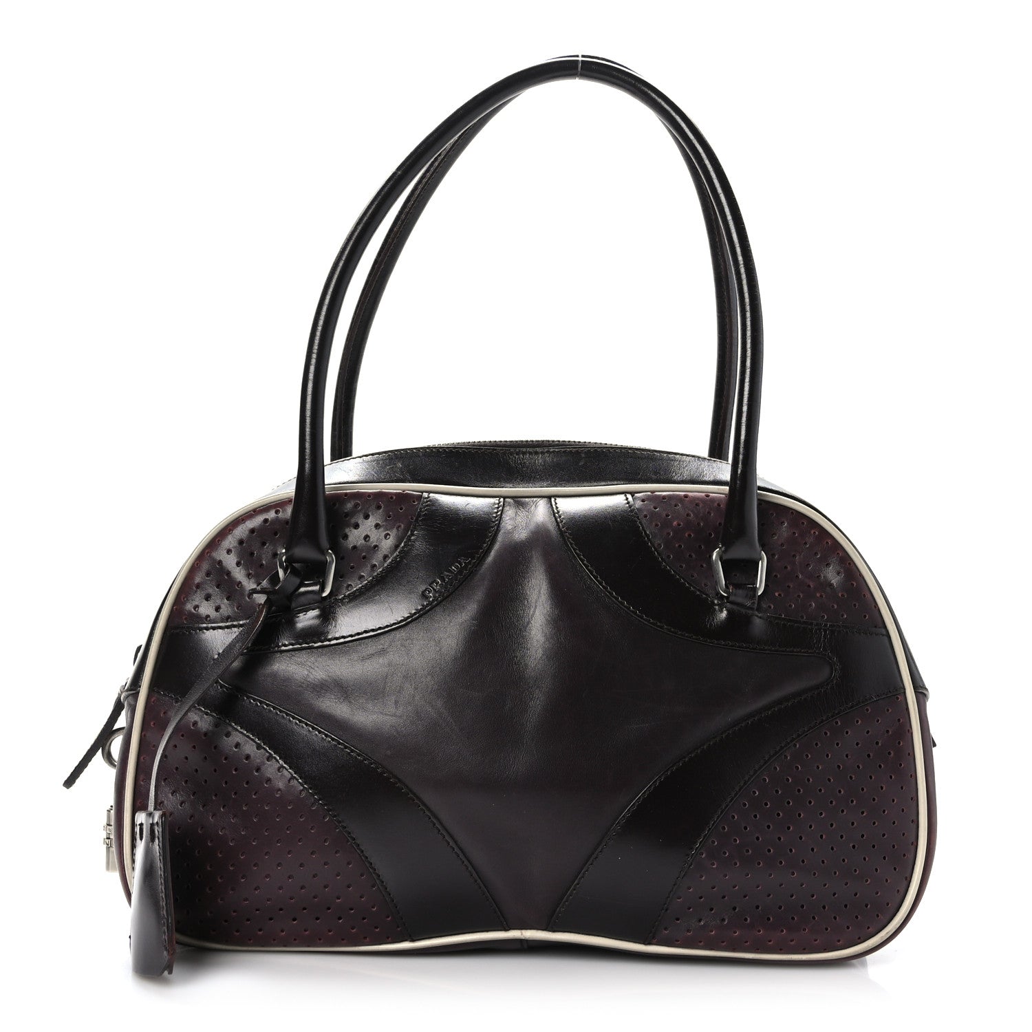 Prada Vitello Drive Perforated Bowling Bag Mosto 1 of 11