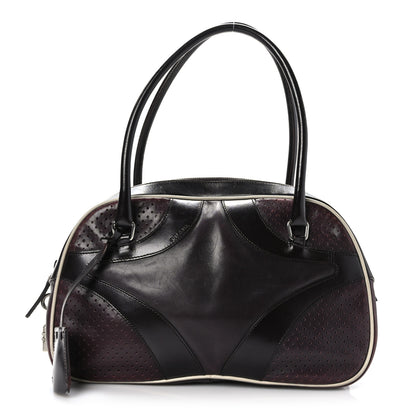 Prada Vitello Drive Perforated Bowling Bag Mosto 1 of 11