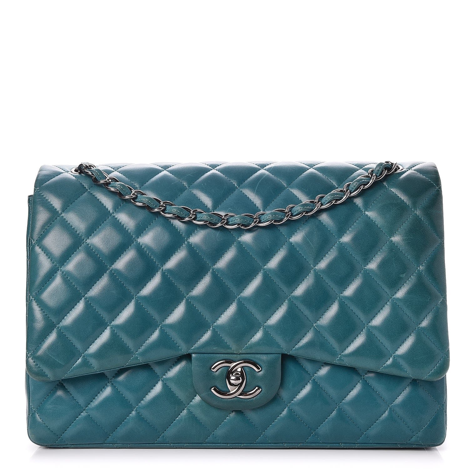 Chanel Lambskin Quilted Maxi Double Flap Turquoise 1 of 13