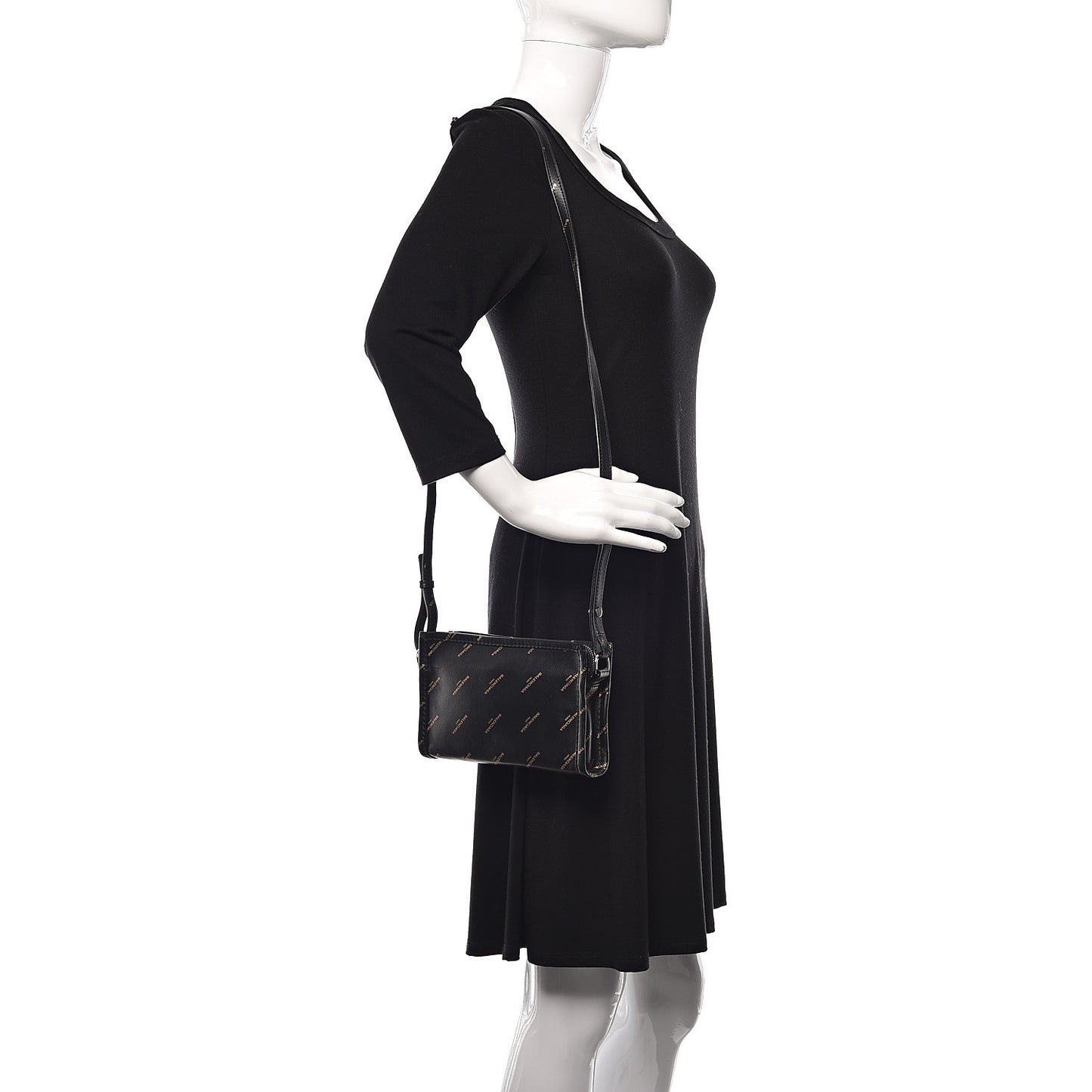 Calfskin Allover Logo Bazar Pochette Crossbody Black Gold