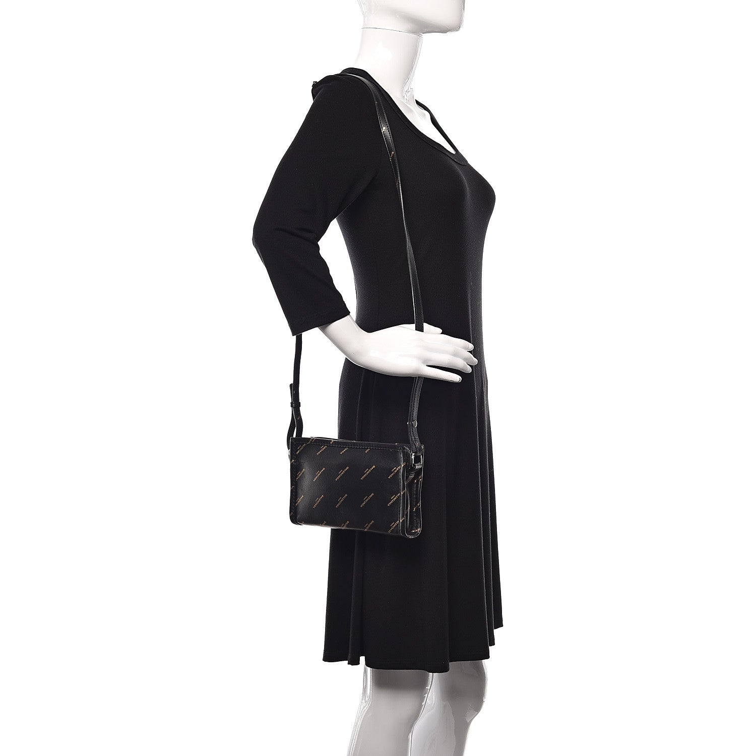 Balenciaga Calfskin Allover Logo Bazar Pochette Crossbody Black Gold 2 of 11