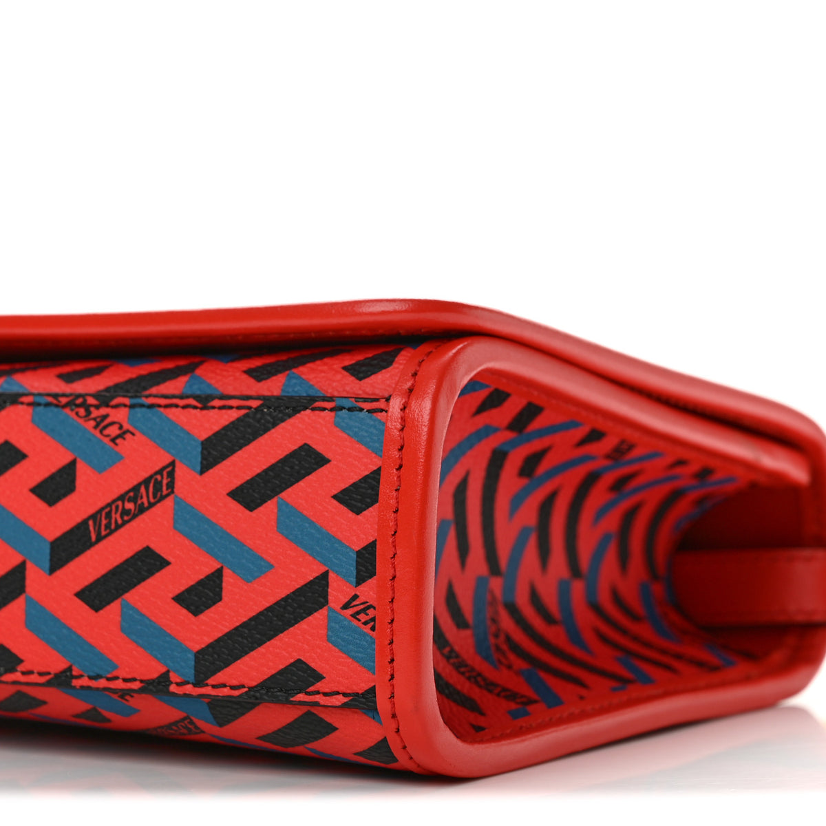 Versace Coated Canvas La Greca Signature Top Handle Bag Blue Red 10 of 13