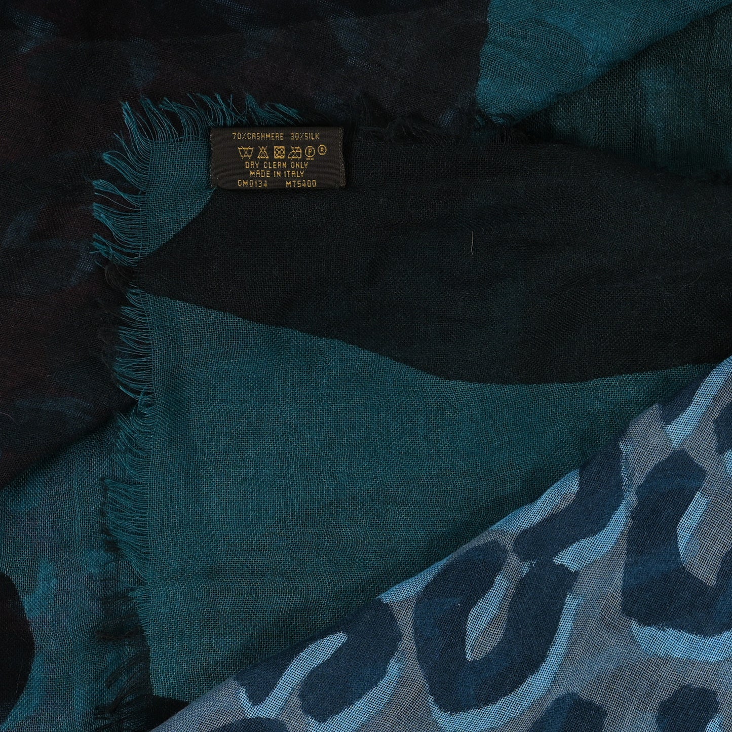 Cashmere Silk Leopard Scarf Blue Multicolor