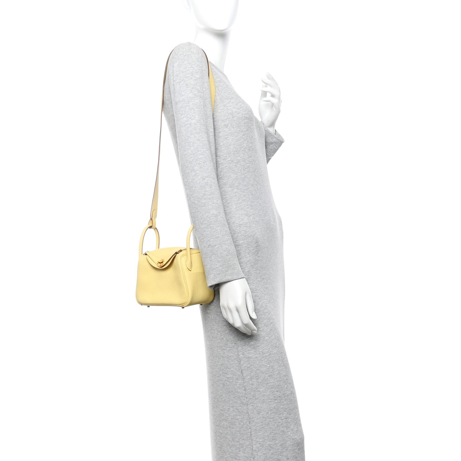 Hermes Taurillon Clemence Verso Mini Lindy 20 Jaune Poussin Craie 3 of 11