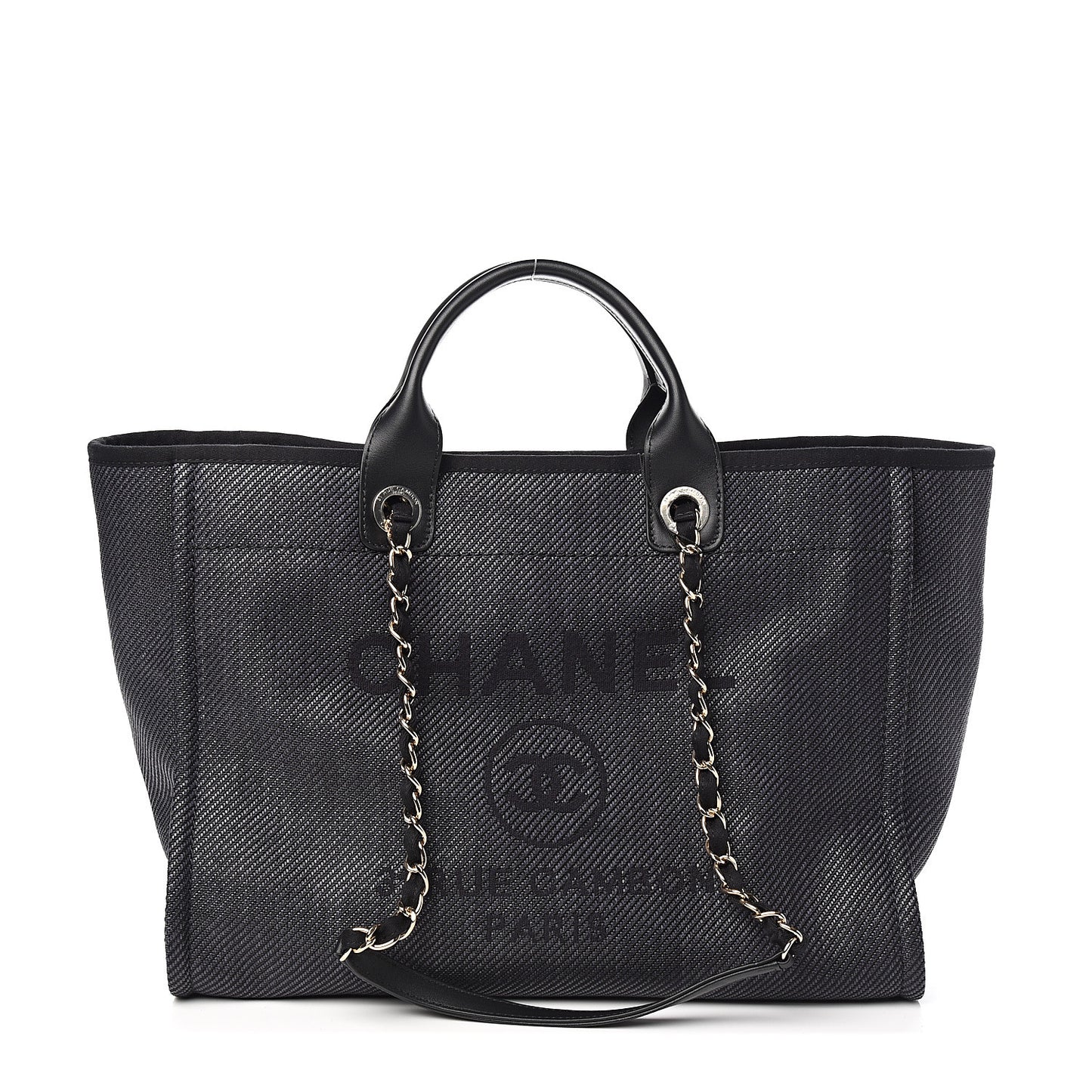 Mixed Fibers Calfskin Medium Deauville Tote Black
