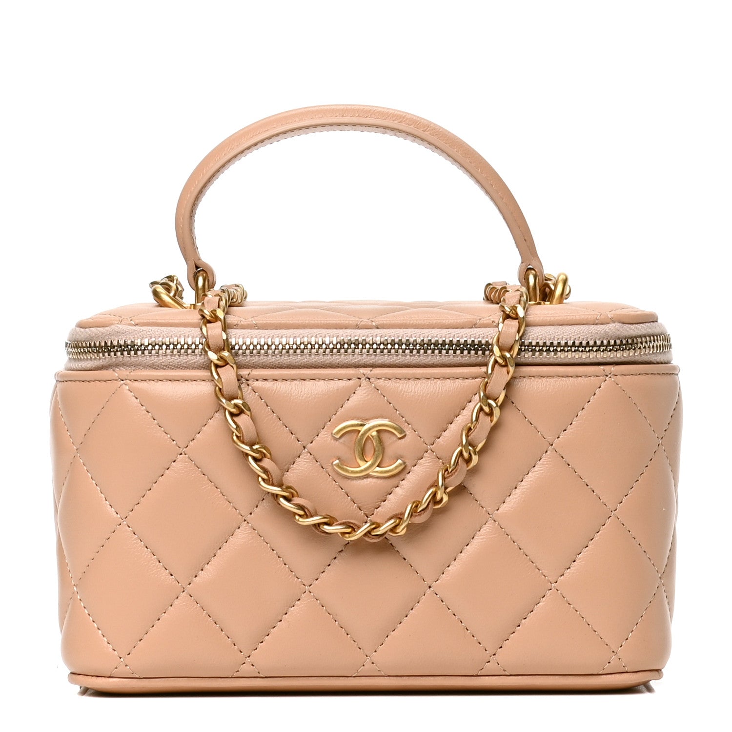 Chanel Lambskin Quilted Small Top Handle Vanity Case With Chain Beige 1 of 4