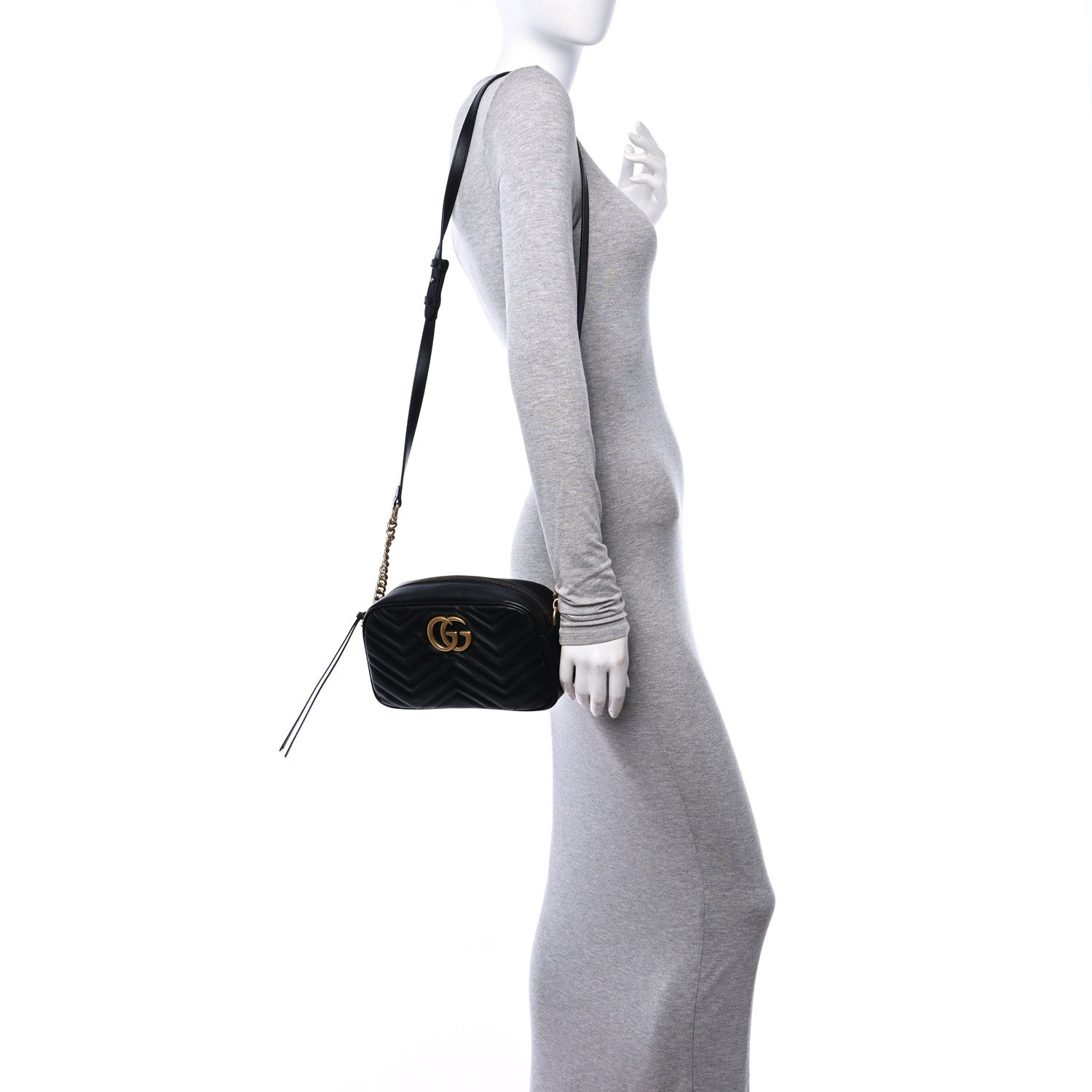 Gucci Calfskin Matelasse Small GG Marmont Chain Shoulder Bag Black 3 of 11