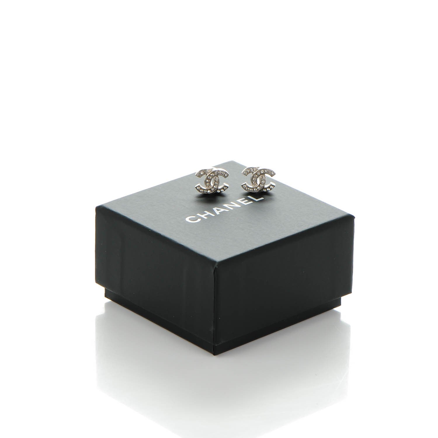 Chanel Crystal Timeless CC Earrings Silver 5 of 5