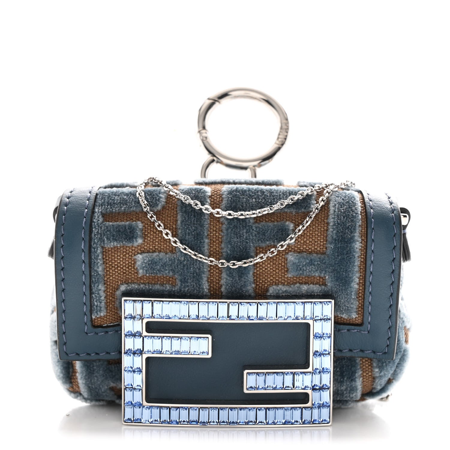 Fendi Velvet Jacquard FF Crystal Nano Baguette Charm Anice 1 of 10