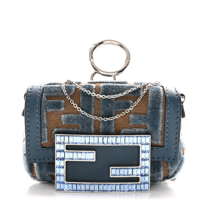 Fendi Velvet Jacquard FF Crystal Nano Baguette Charm Anice 1 of 10
