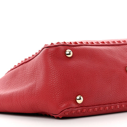 Valentino Garavani Vitello Monochrome Medium Rockstud Tote Rosso Valentino 9 of 18
