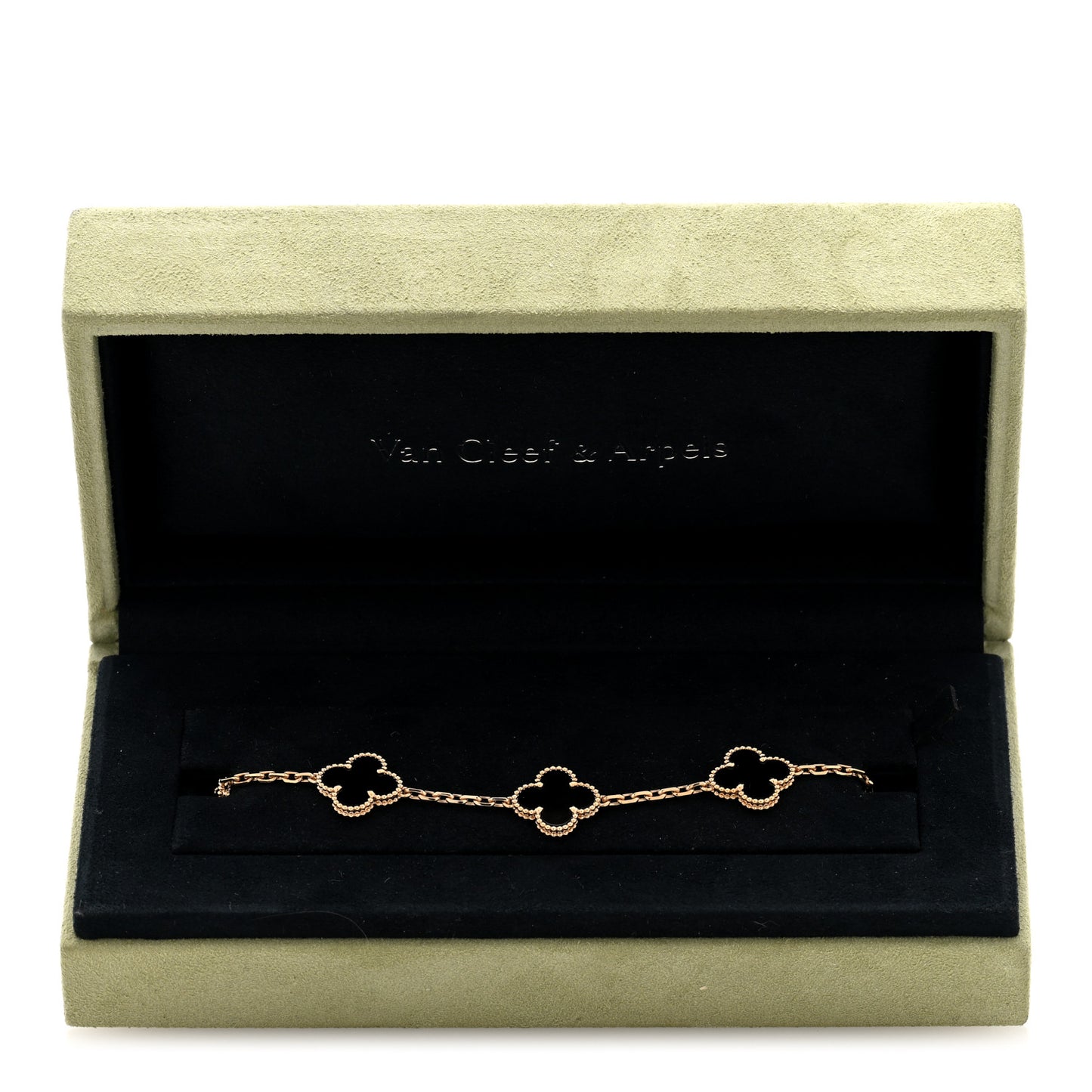 18K Yellow Gold Black Onyx 5 Motifs Vintage Alhambra Bracelet