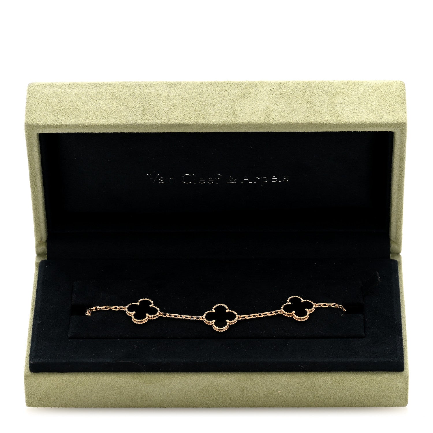 Van Cleef & Arpels 18K Yellow Gold Black Onyx 5 Motifs Vintage Alhambra Bracelet 4 of 4