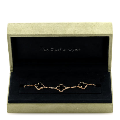 Van Cleef & Arpels 18K Yellow Gold Black Onyx 5 Motifs Vintage Alhambra Bracelet 4 of 4
