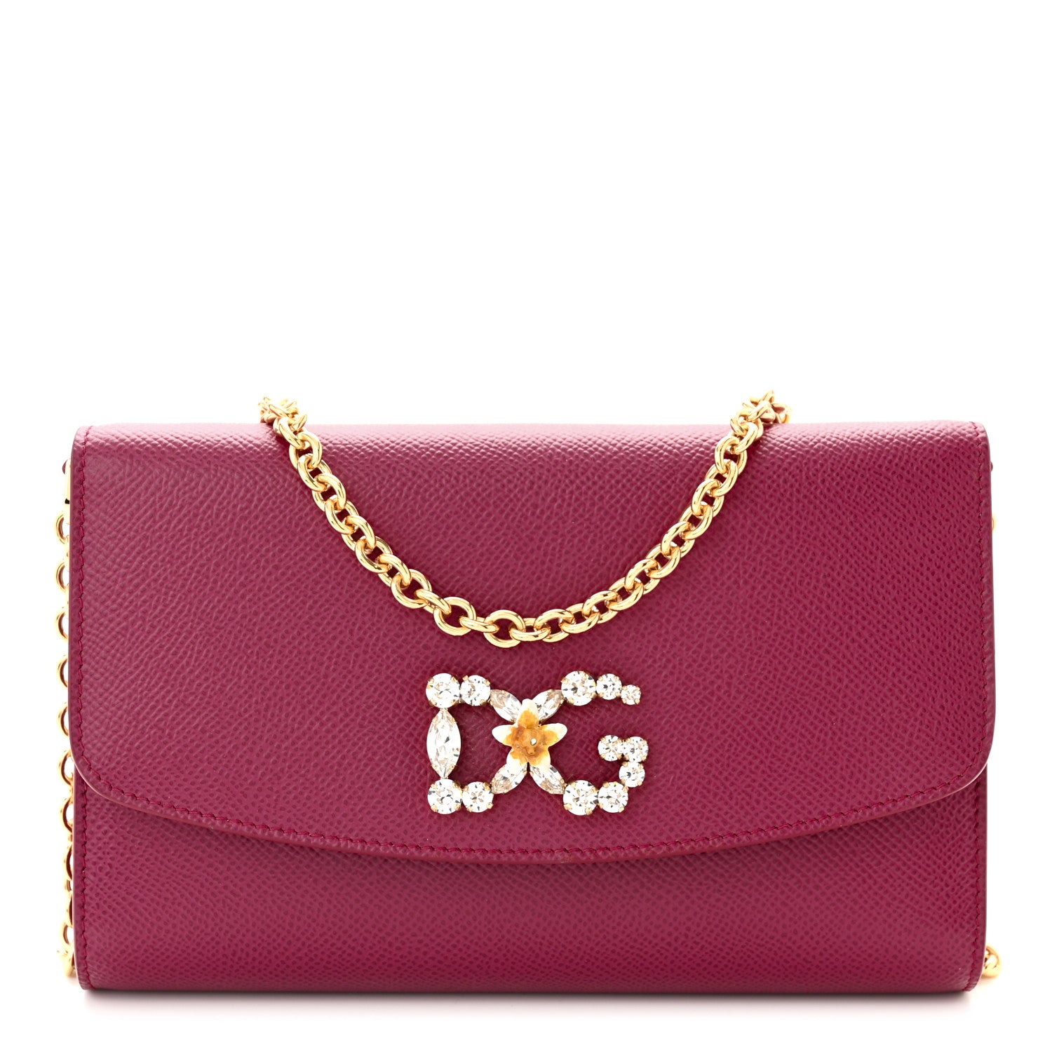 Dolce & Gabbana Dauphine Crystal Wallet On Chain Burgundy 1 of 9