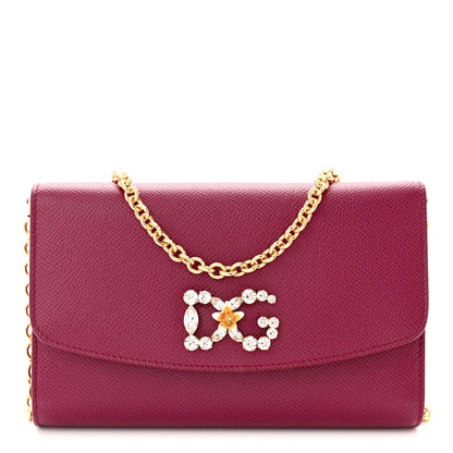 Dolce & Gabbana Dauphine Crystal Wallet On Chain Burgundy 1 of 9