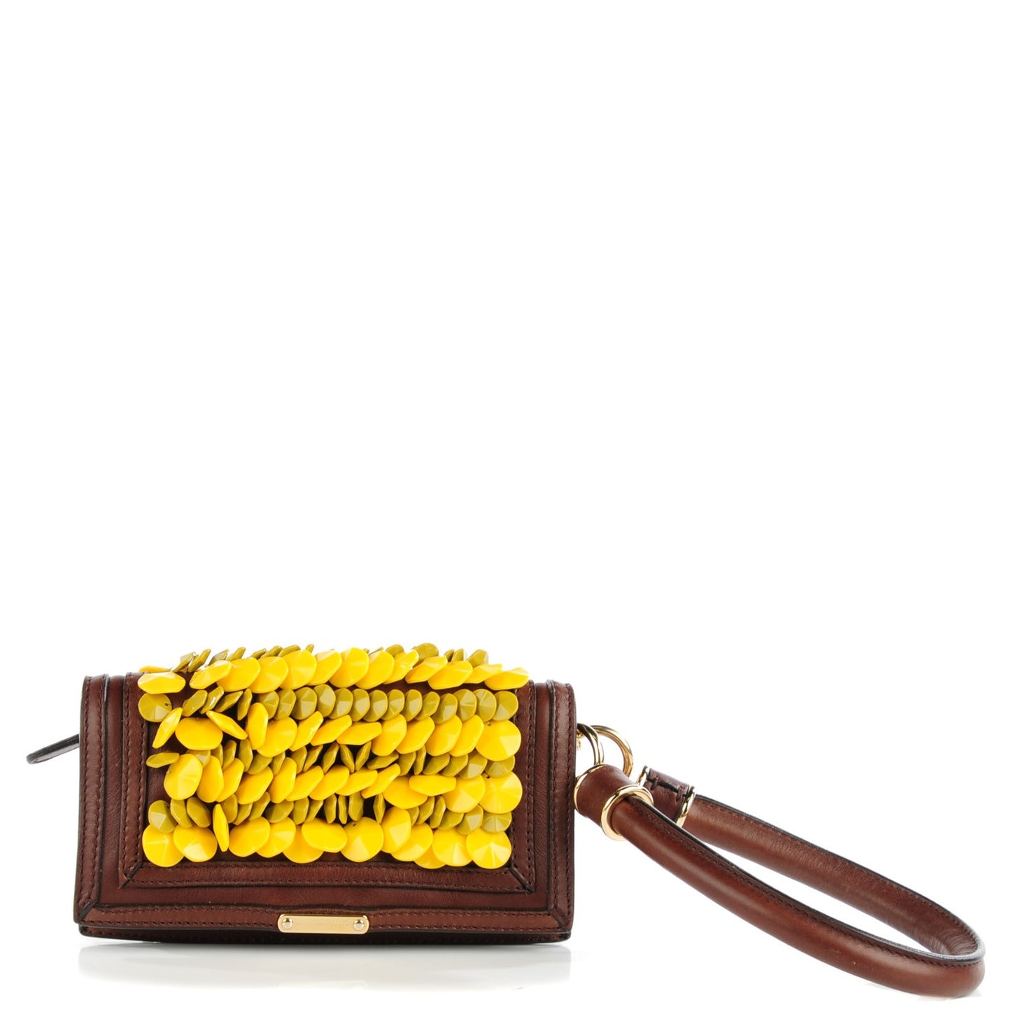 Prorsum Calfskin Embellished Nasmyth Clutch Dark Brown Bright Yellow