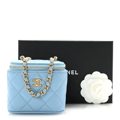 Chanel Lambskin Quilted Pearl Crush Mini Vanity Case With Chain Light Blue 11 of 11