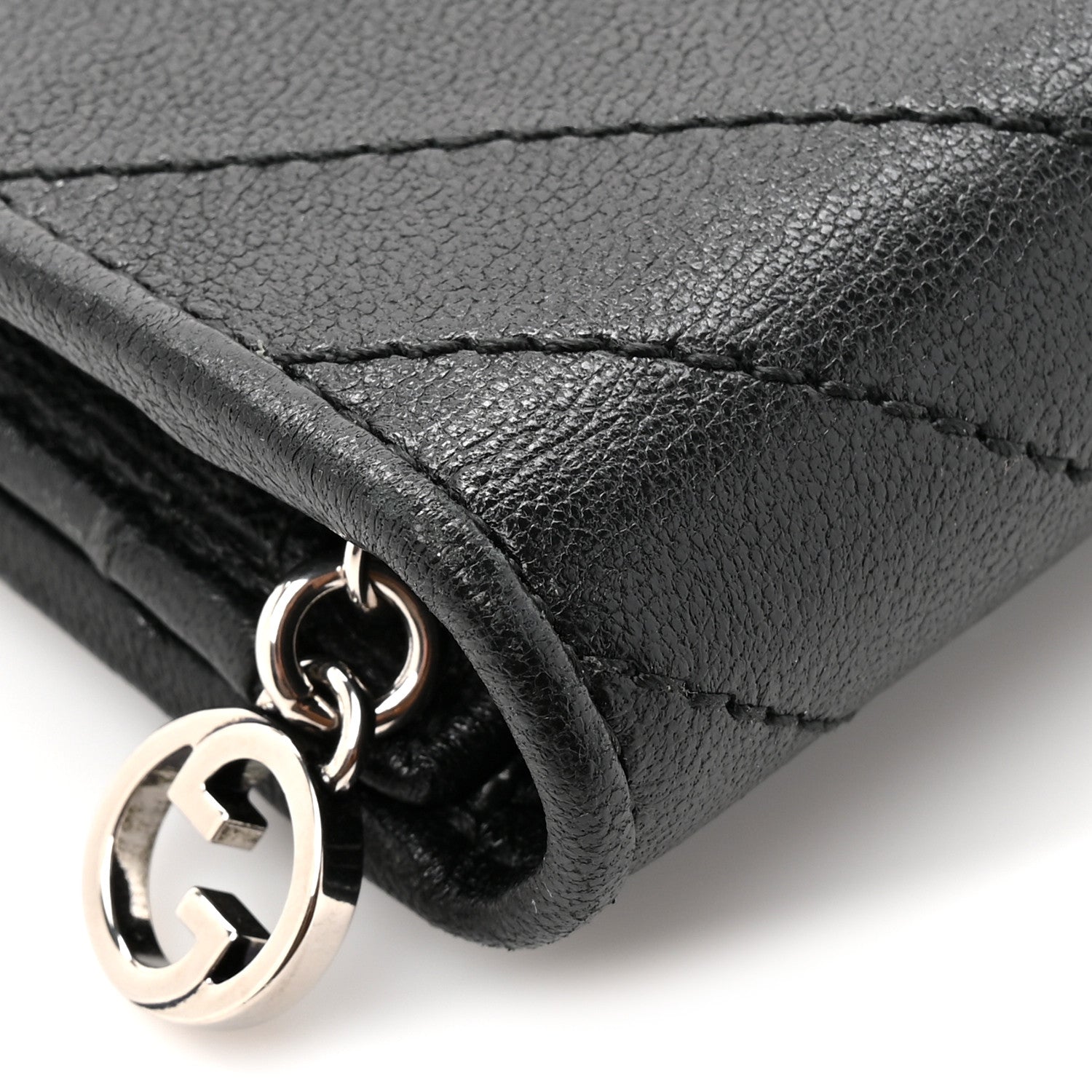 Gucci Sakai Be Green Calfskin Diagonal Stitched Blondie Card Case Wallet Black 7 of 9