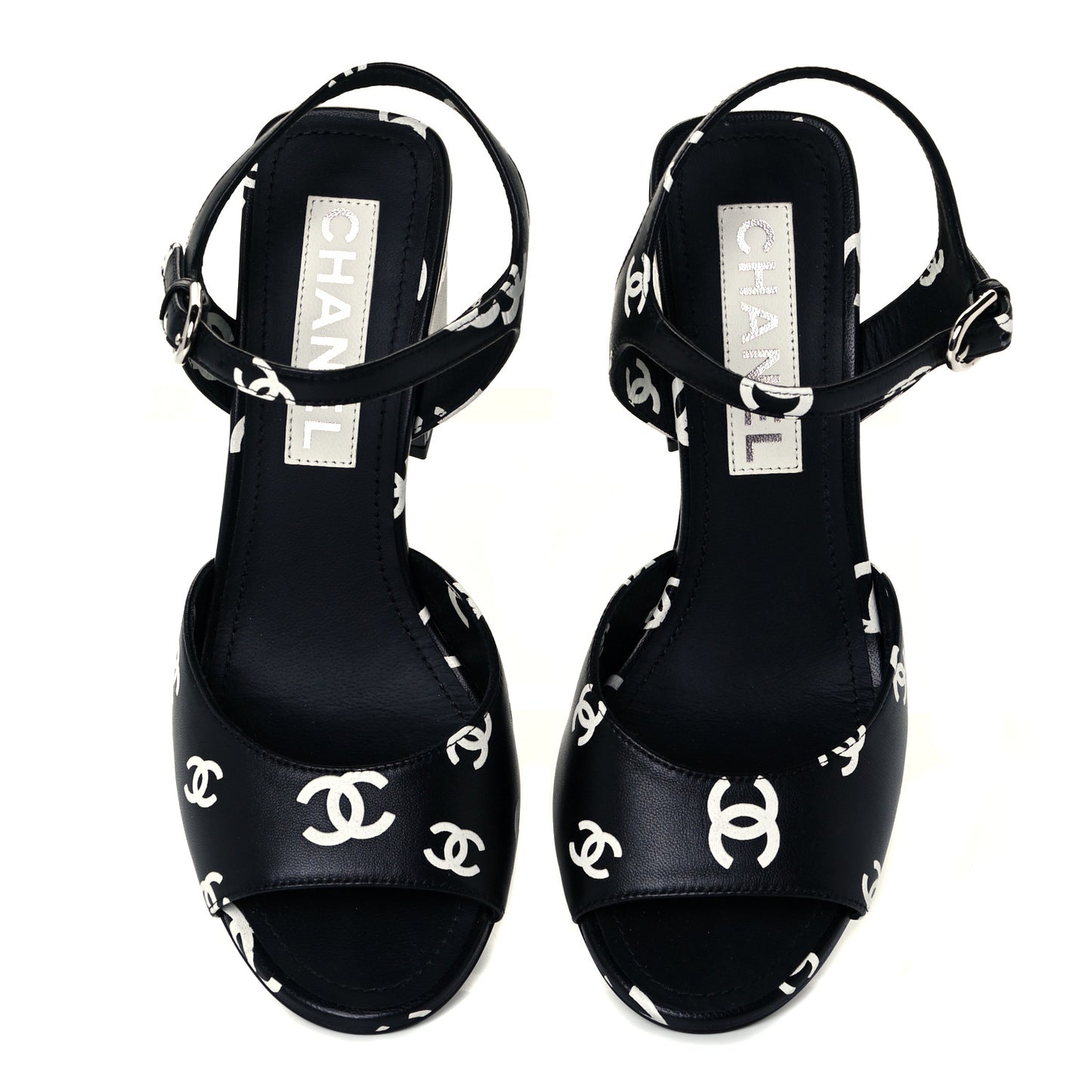 Printed Lambskin CC Sandals 36.5 Black White