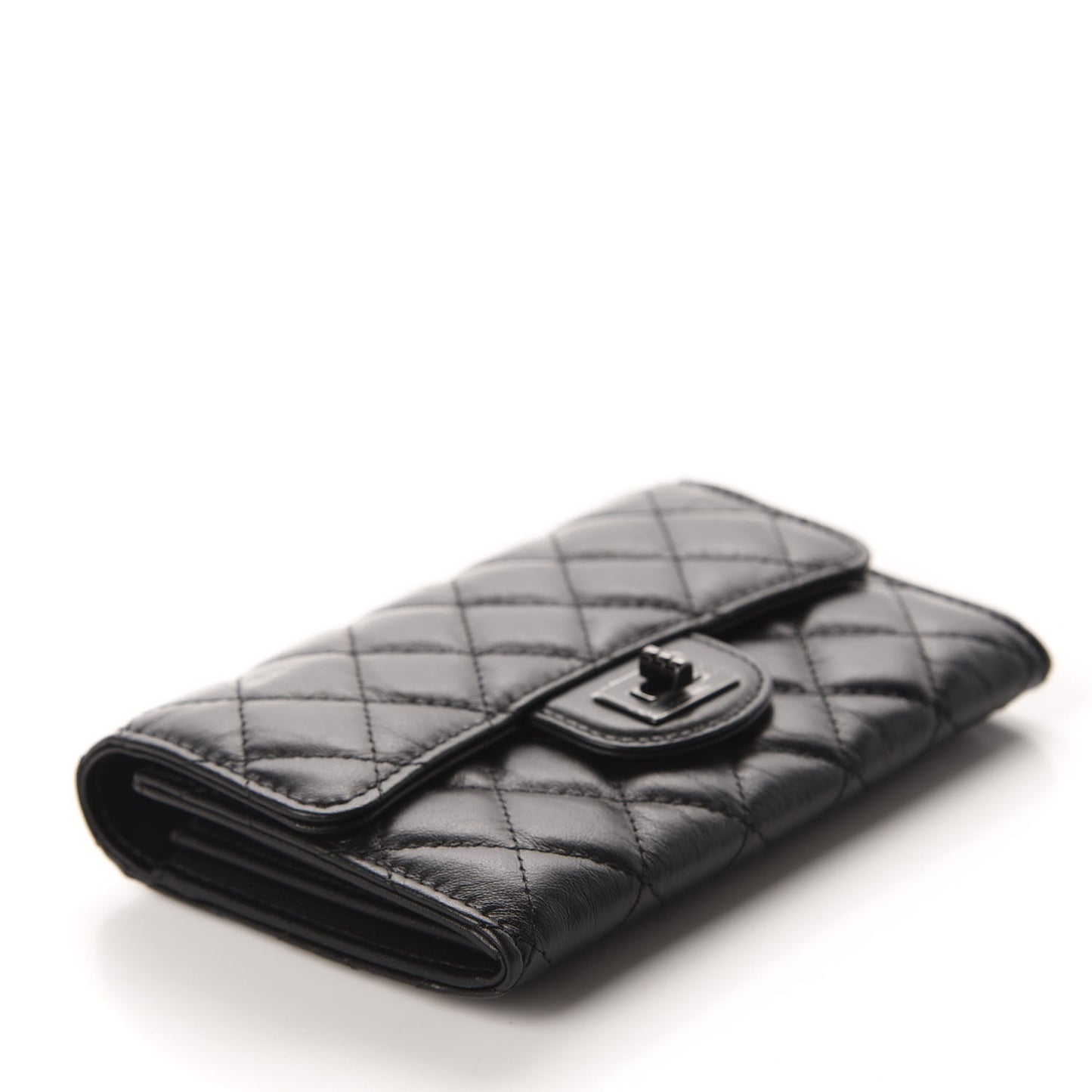 Aged Calfskin Quilted 2.55 Reissue Medium Flap Wallet So Black