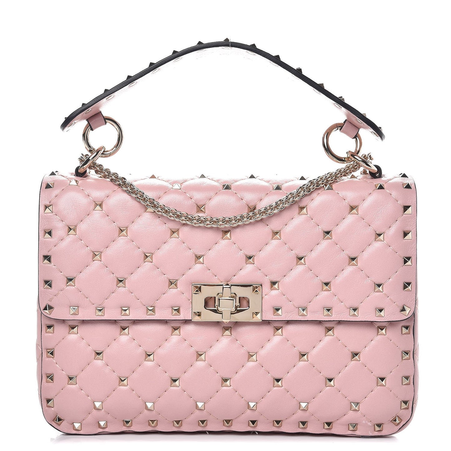 Nappa Medium Rockstud Spike Shoulder Bag Water Rose