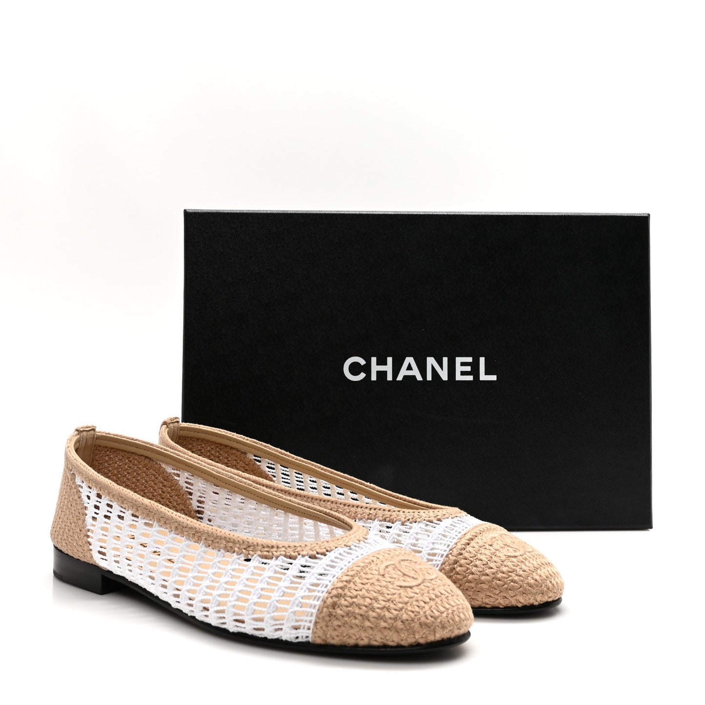 Raffia CC Cap Toe Ballerina Flats 39.5 White Beige