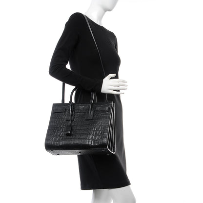 Saint Laurent Calfskin Crocodile Embossed Small Sac de Jour Black 2 of 8