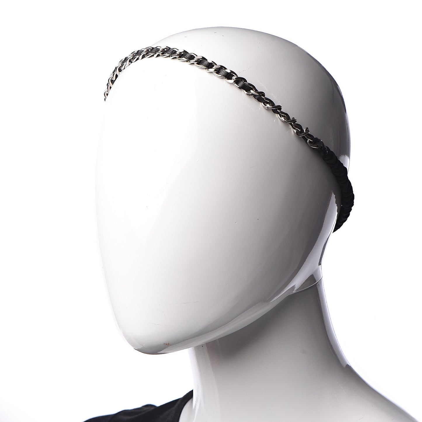 Calfskin Chain CC Headband Black Silver