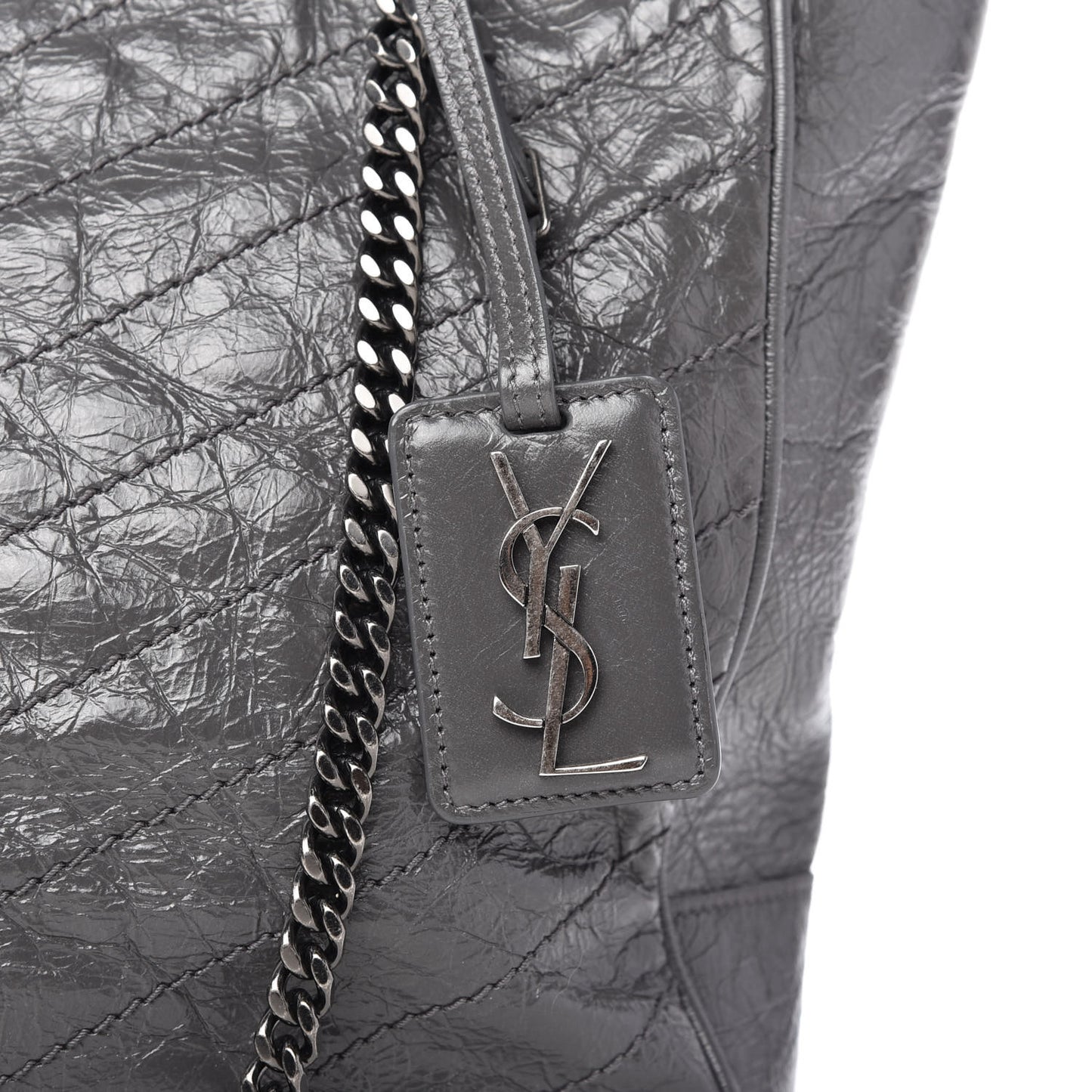 Crinkled Calfskin Matelasse Monogram Large Niki Shopping Tote Bag Grey